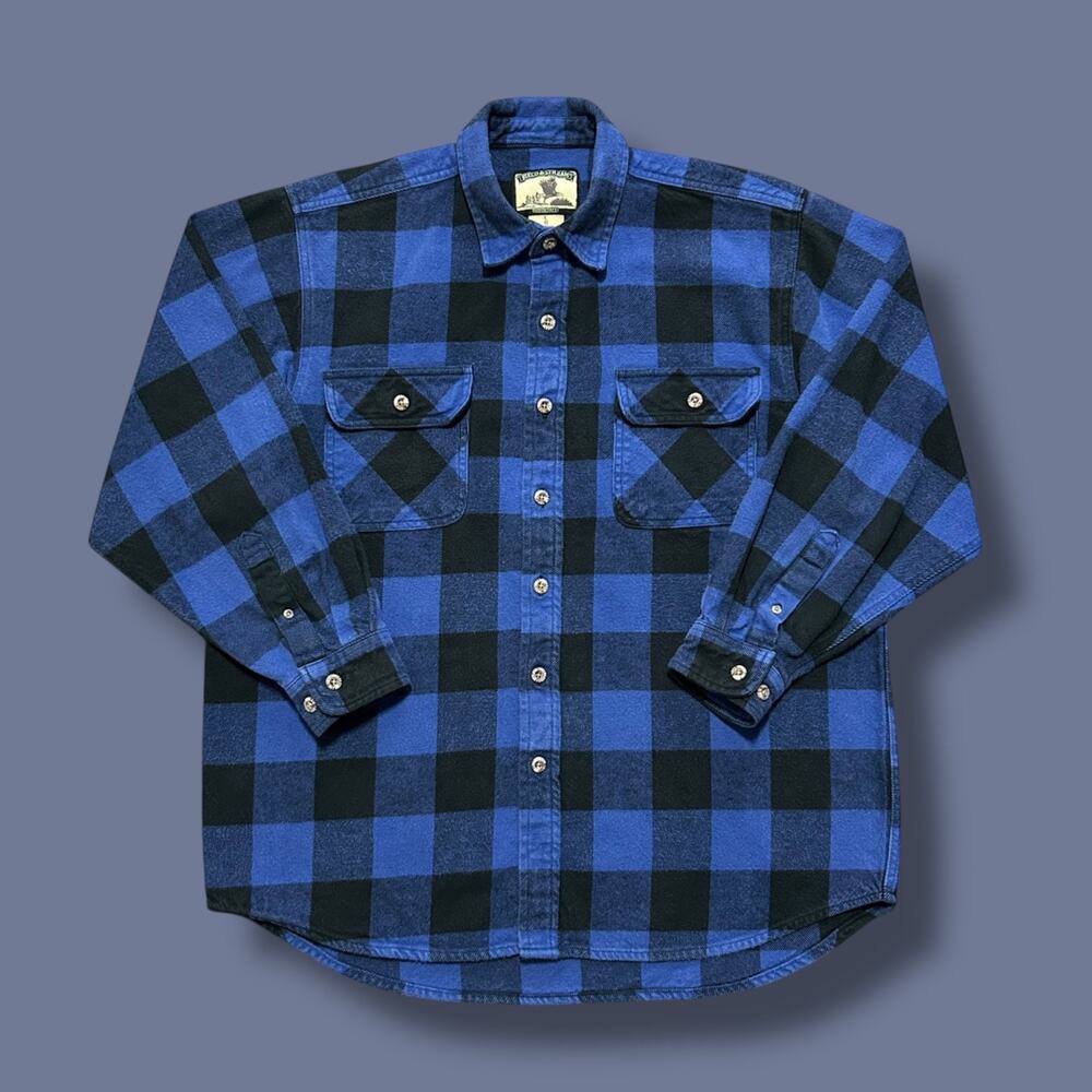 Vintage Flannel Shirt Heavyweight Plaid Long Sleeve Button Up 90s y2k Blue Large